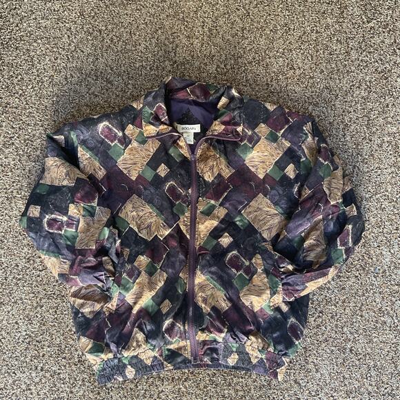 Bogari 100% Silk Vintage Bomber Jacket Women’s L Patchwork Print Y2K - Picture 4 of 8